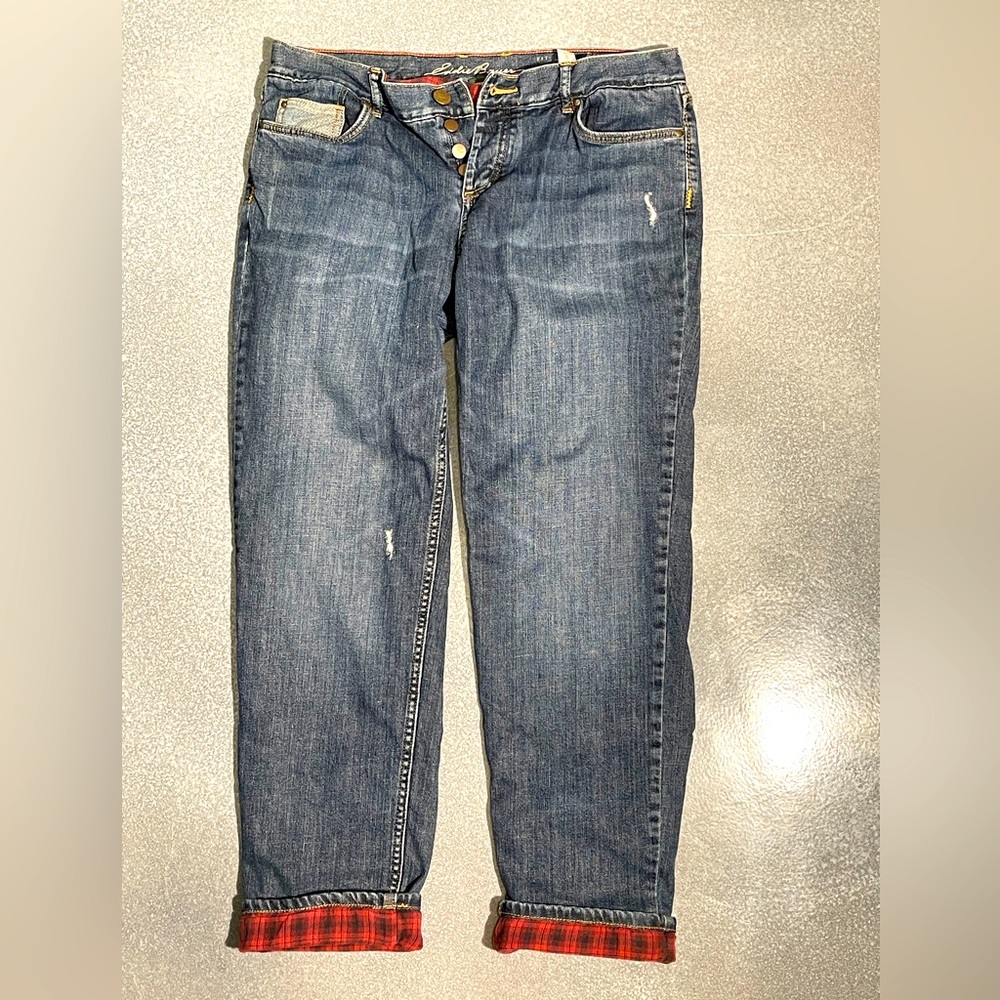 Eddie Bauer women’s dark indigo flannel lined jeans Sz 10